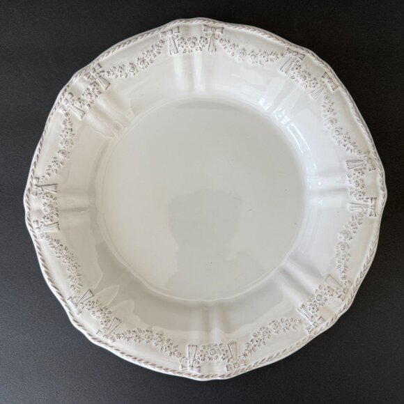 Stoneware Embossed Dinner Plate White Floral Swags 10.5" Made In Portugal - Picture 1 of 5